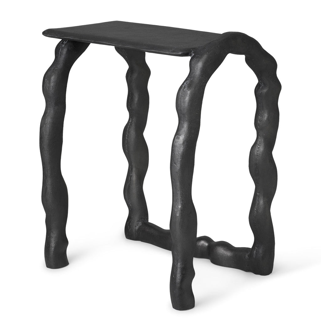 Table d'appoint sculpturale en aluminium recyclé, avec pieds bouclés organiques, pour l'intérieur et et l'extérieur