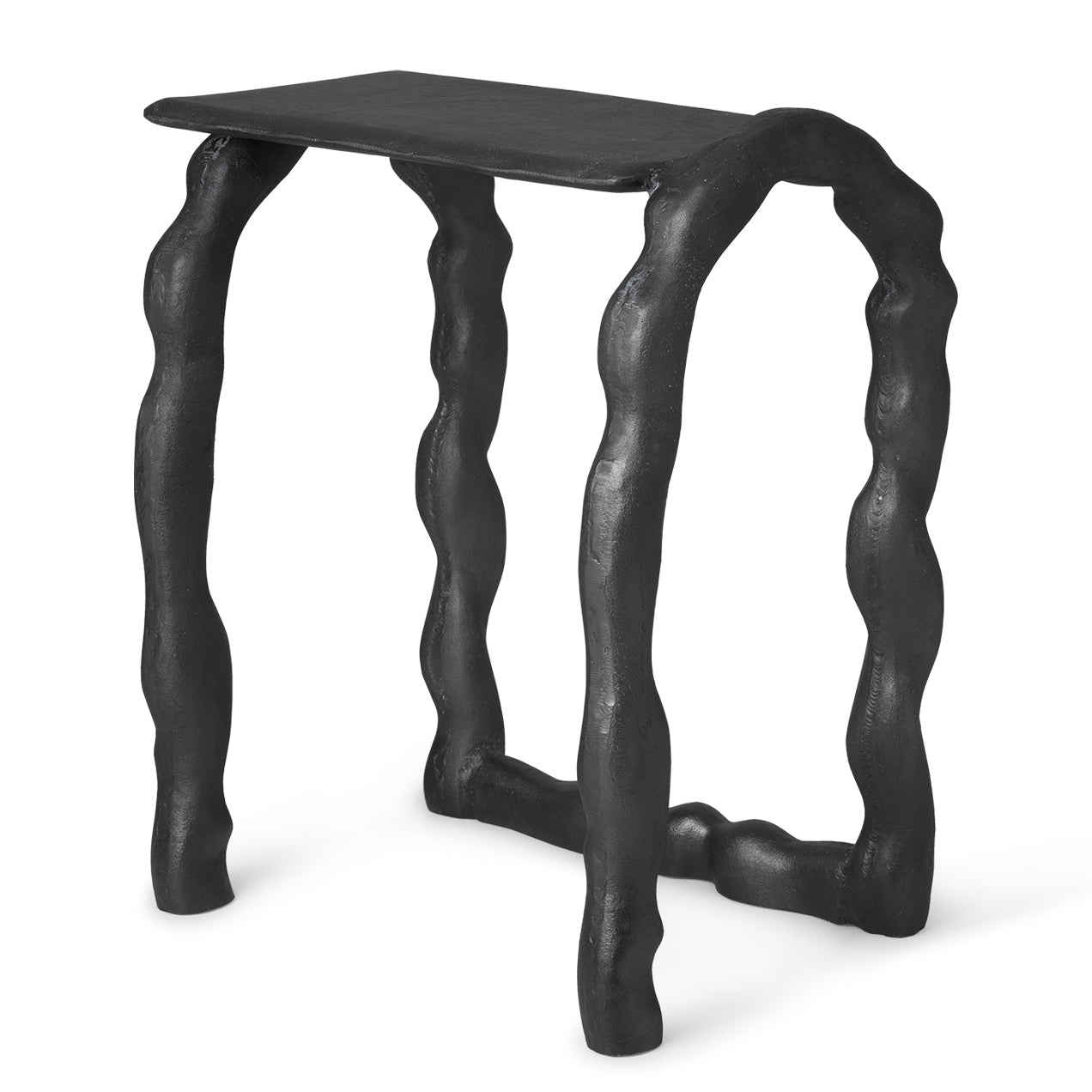 Table d'appoint sculpturale en aluminium recyclé, avec pieds bouclés organiques, pour l'intérieur et et l'extérieur