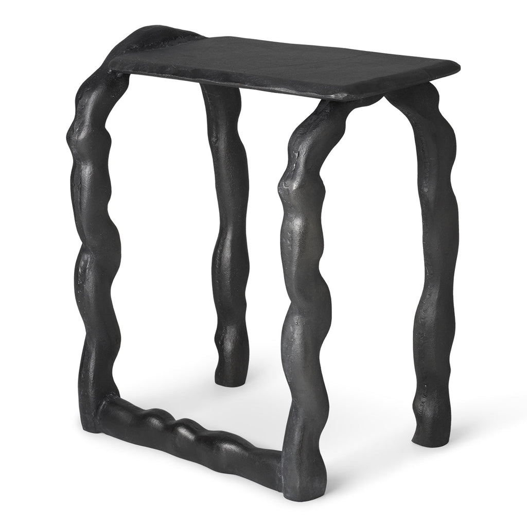 Table d'appoint sculpturale en aluminium recyclé, avec pieds bouclés organiques, pour l'intérieur et et l'extérieur