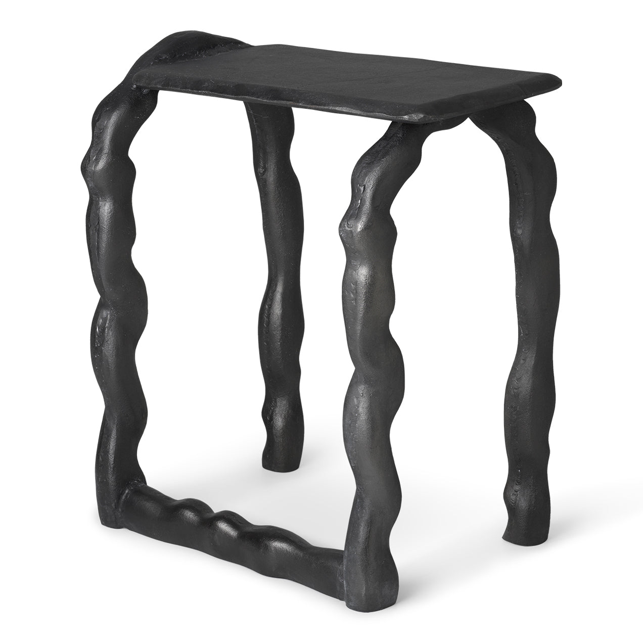 Table d'appoint sculpturale en aluminium recyclé, avec pieds bouclés organiques, pour l'intérieur et et l'extérieur