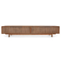 Commode basse rétro en teck et feuille de cocotier tressée avec 2 tiroirs et alcôve ouverte pour chambre à coucher