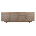 Commode Rétro en Teck et Feuilles de Cocotier Tressées avec 2 Tiroirs et Étagère Niche Ouverte pour Chambre