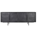 Commode basse Charcoal mi-siècle en bois recyclé et rotin avec 4 portes tissées pour salon