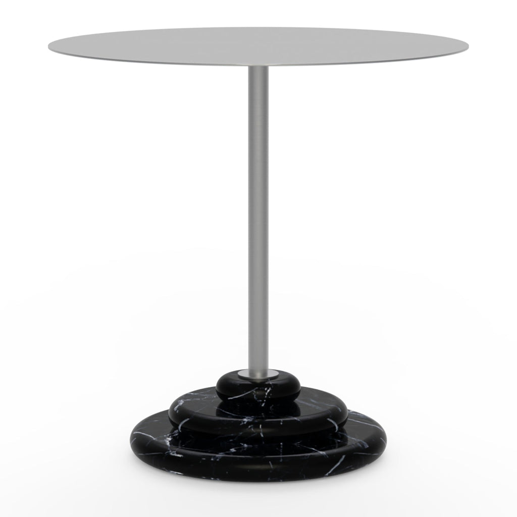 Table d'appoint de luxe en marbre et acier inoxydable avec base sculpturale en acier pour chambre à coucher