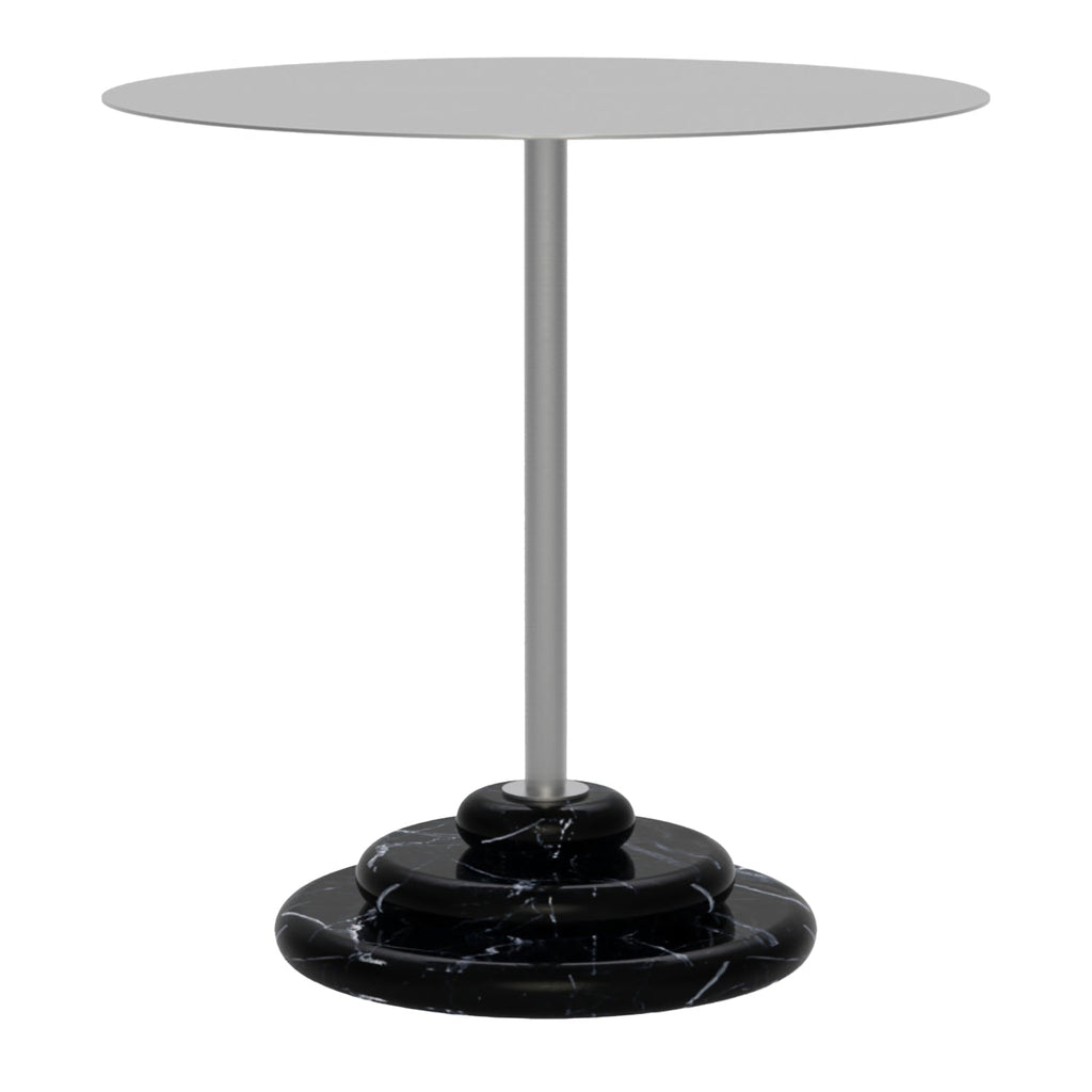 Table d'appoint de luxe en marbre et acier inoxydable avec base sculpturale en acier pour chambre à coucher
