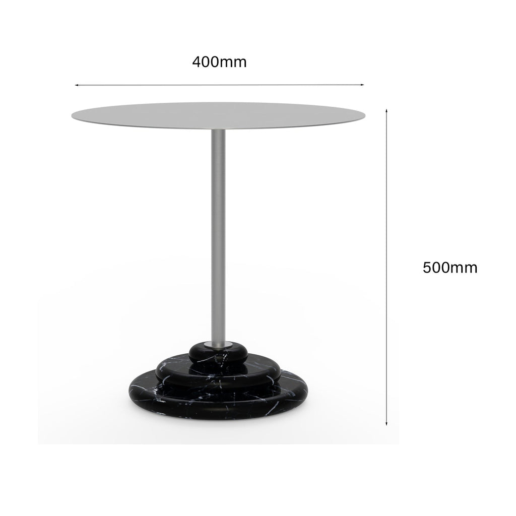 Table d'appoint de luxe en marbre et acier inoxydable avec base sculpturale en acier pour chambre à coucher