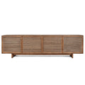 Commode basse Mid-Century en teck recyclé et fibre de cocotier avec 4 portes tissées pour salon