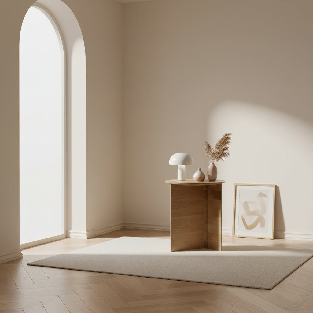Table d'appoint minimaliste en bois massif avec pied conique en T pour chambre à coucher