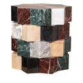 Guéridon architectural multi-marbre avec profils d'angle à facettes pour salon