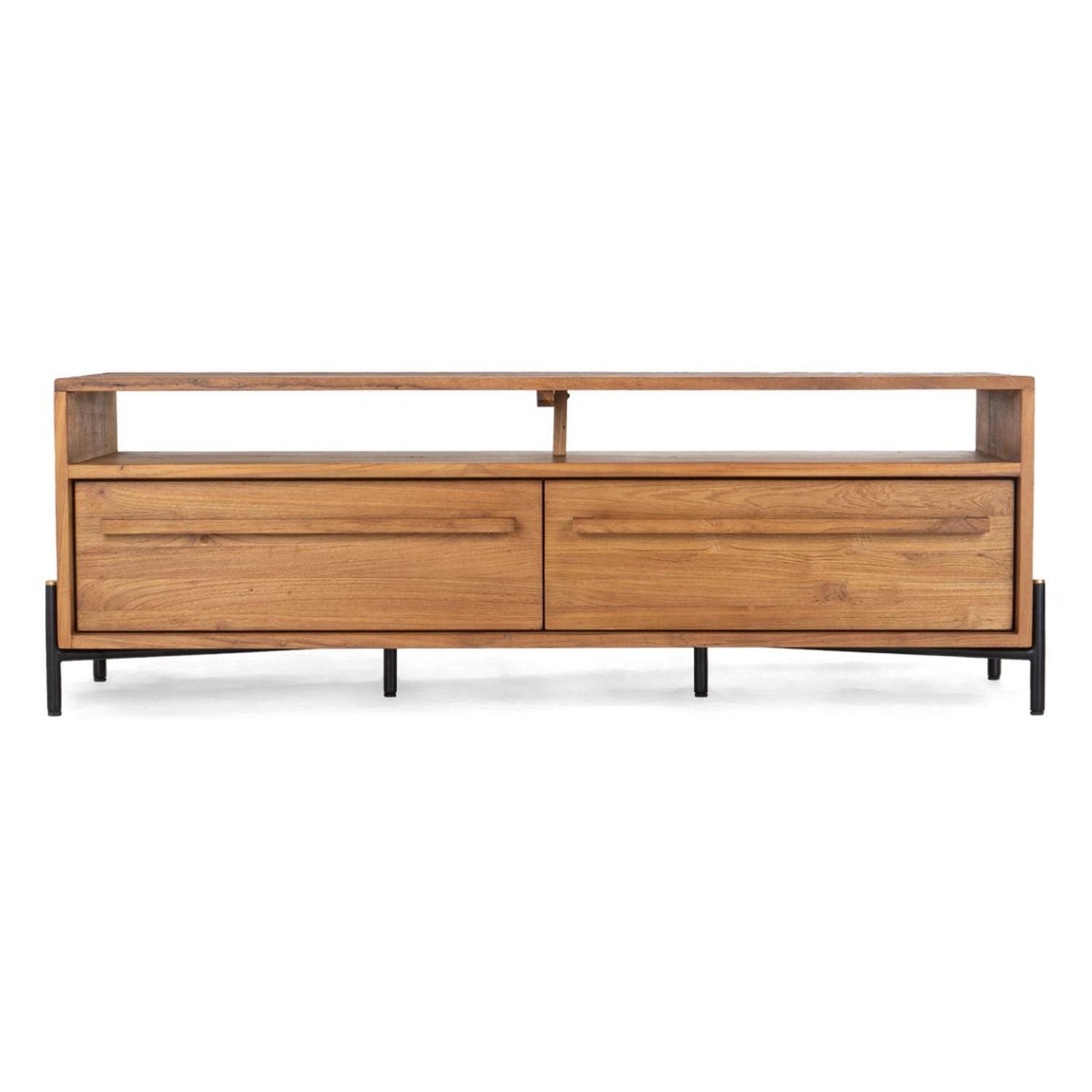 Commode rustique en teck recyclé avec 2 tiroirs et étagère supérieure ouverte pour le salon