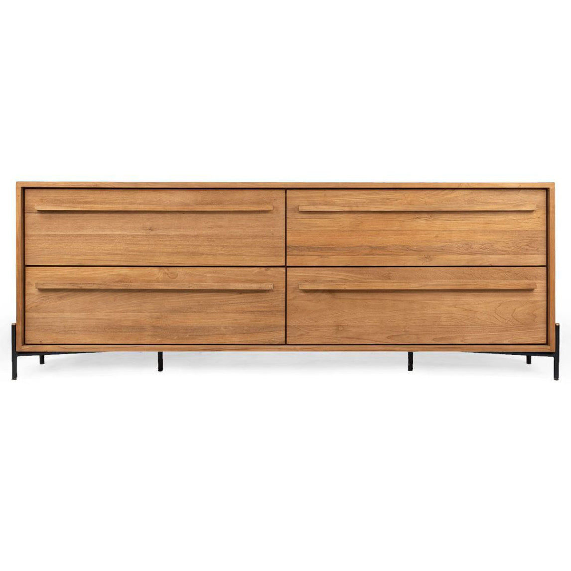 Commode rustique en teck massif recyclé avec 4 tiroirs spacieux pour chambre à coucher
