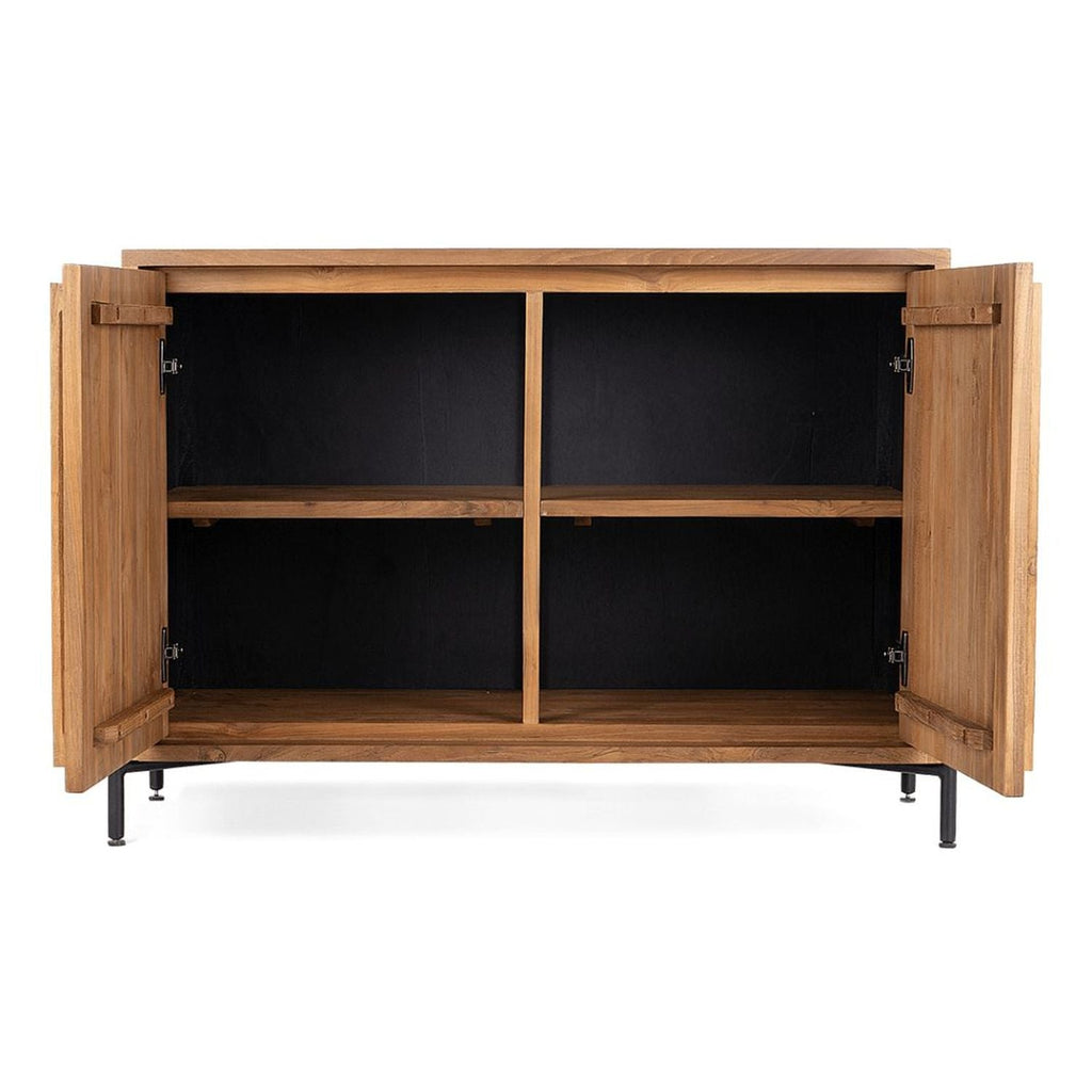 Commode basse en teck recyclé rustique avec 2 portes et 4 étagères intérieures pour chambre à coucher