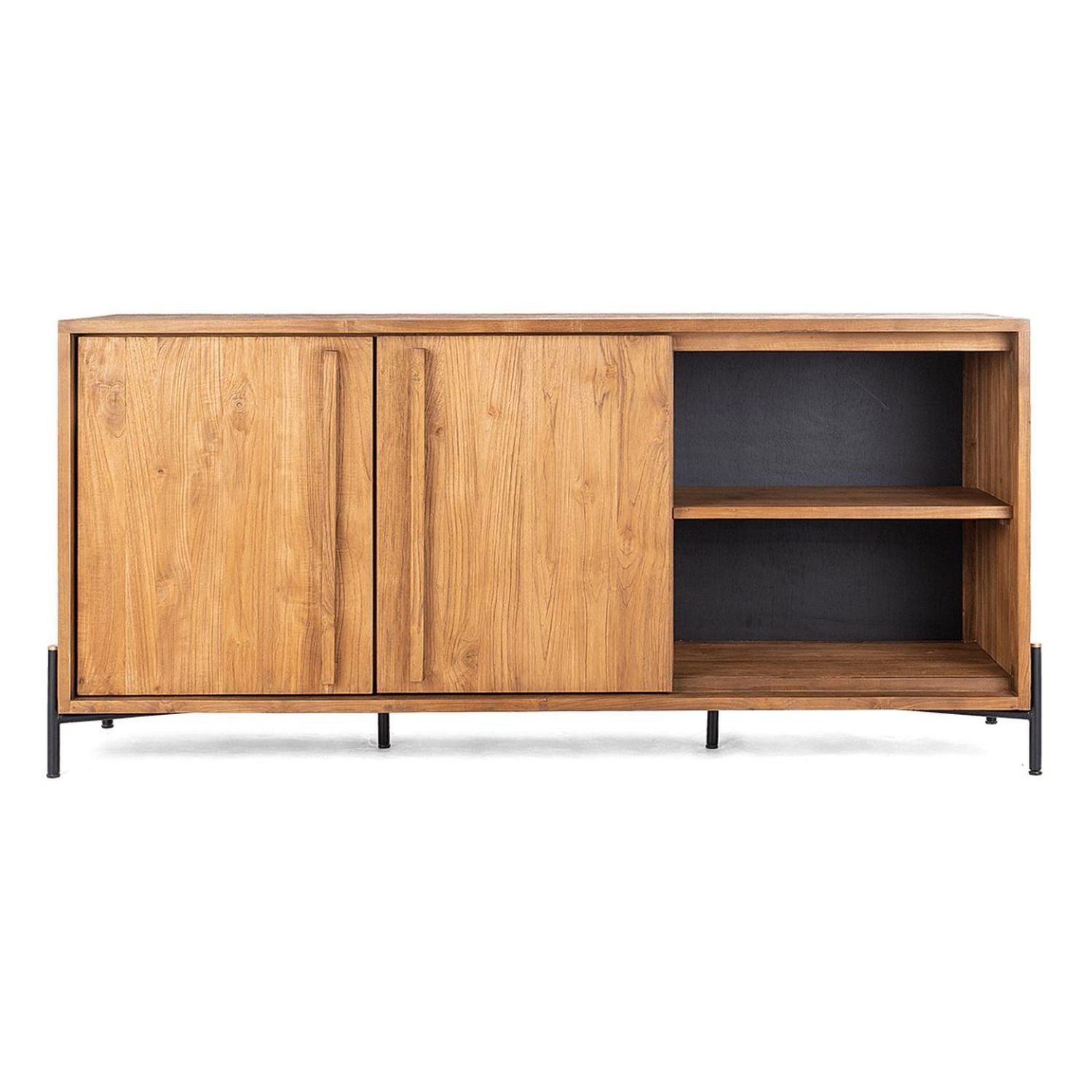 Commode rustique en teck recyclé avec 2 portes et deux étagères ouvertes pour le salon