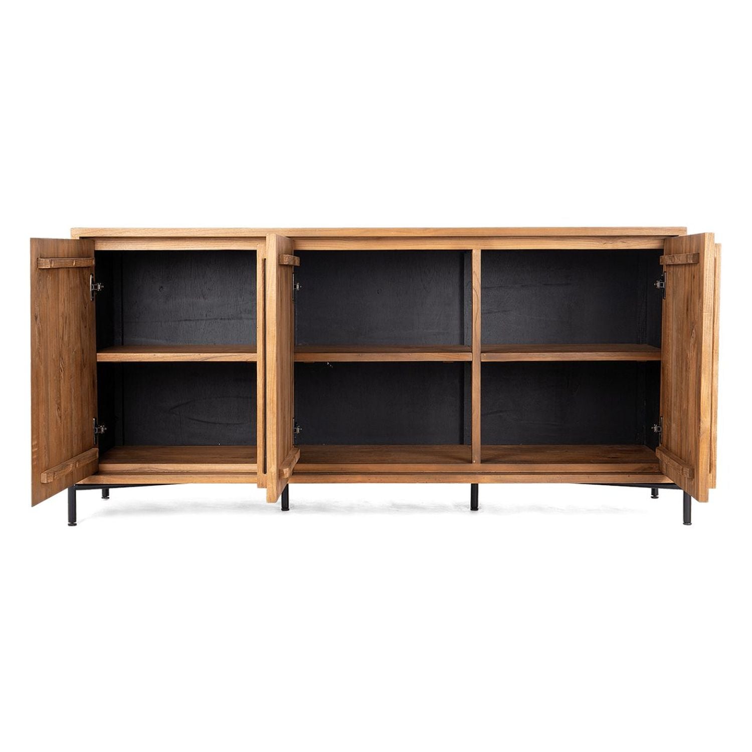 Dresser haute rustique en teck recyclé avec 3 portes et étagères intérieures réglables pour chambre à coucher