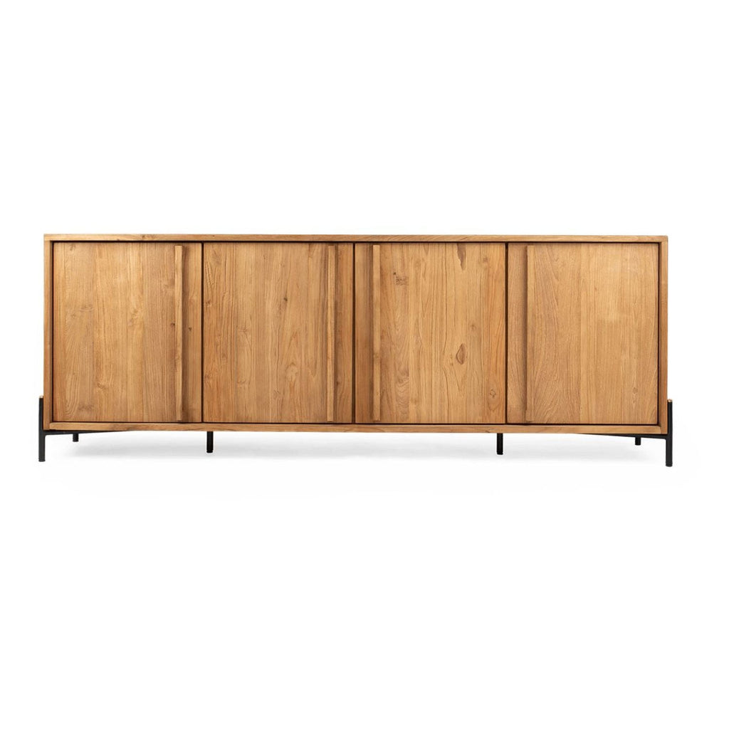 Commode haute rustique en teck recyclé avec 4 portes et étagères amovibles pour chambre à coucher