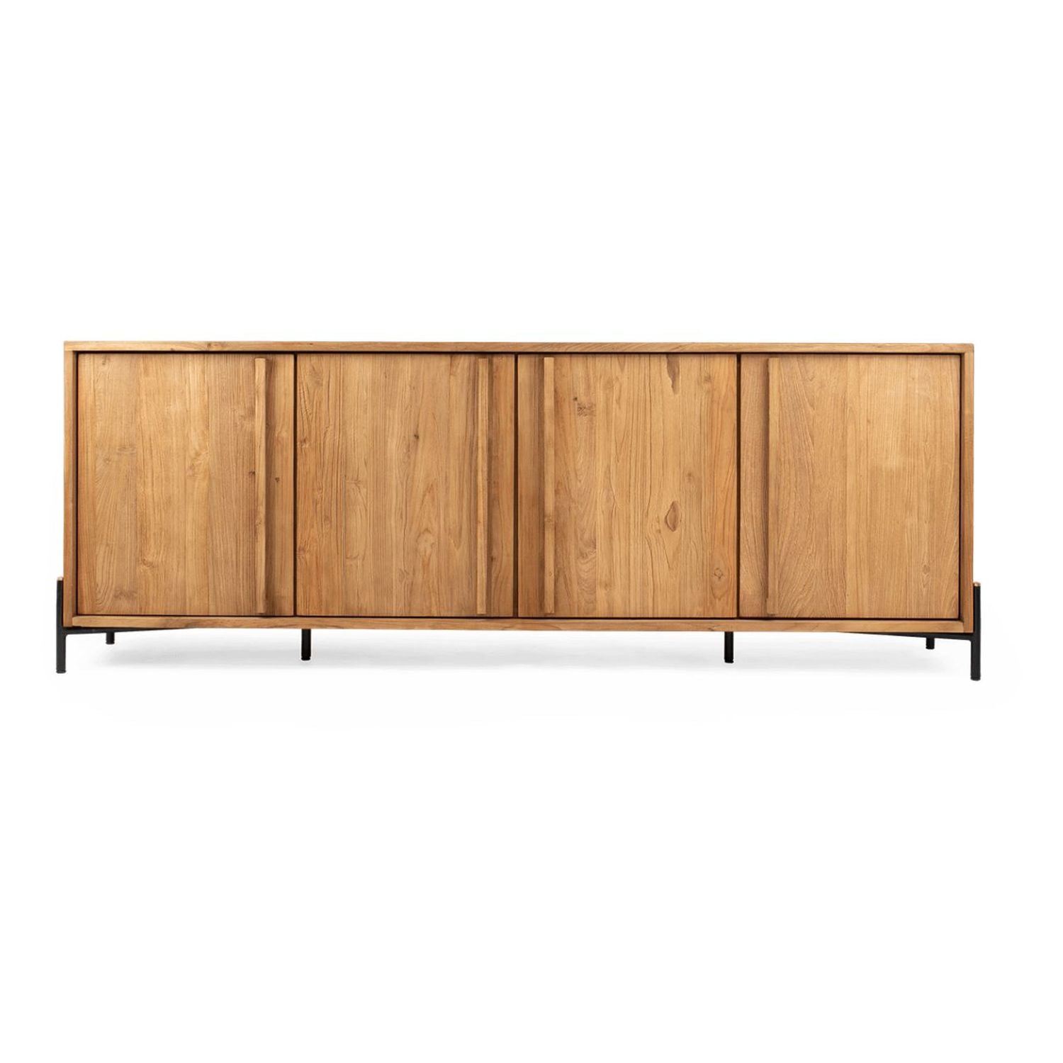 Commode haute rustique en teck recyclé avec 4 portes et étagères amovibles pour chambre à coucher