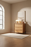 Commode rustique en teck recyclé avec 3 tiroirs spacieux et pieds en fer pour chambre à coucher