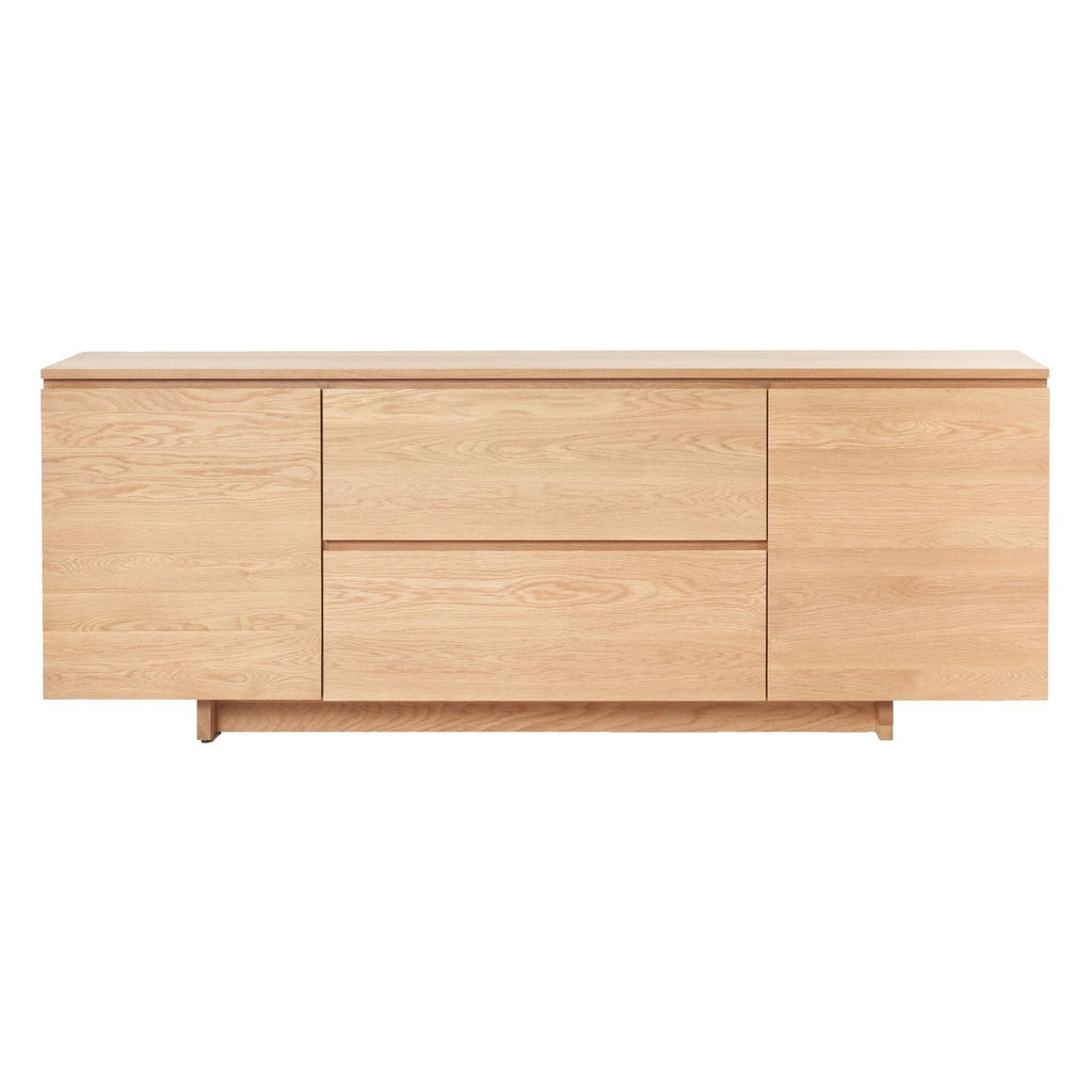 Buffet minimaliste en bois massif avec socle et rangements généreux pour salle à manger