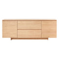 Buffet minimaliste en bois massif avec socle et rangements généreux pour salle à manger