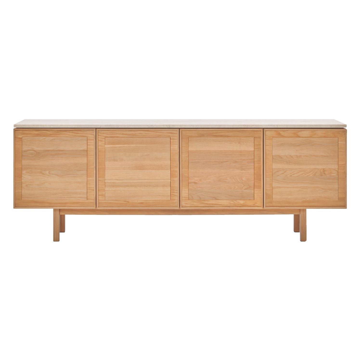Buffet en travertin classique et bois avec façade à 4 portes moulurées pour salle à manger