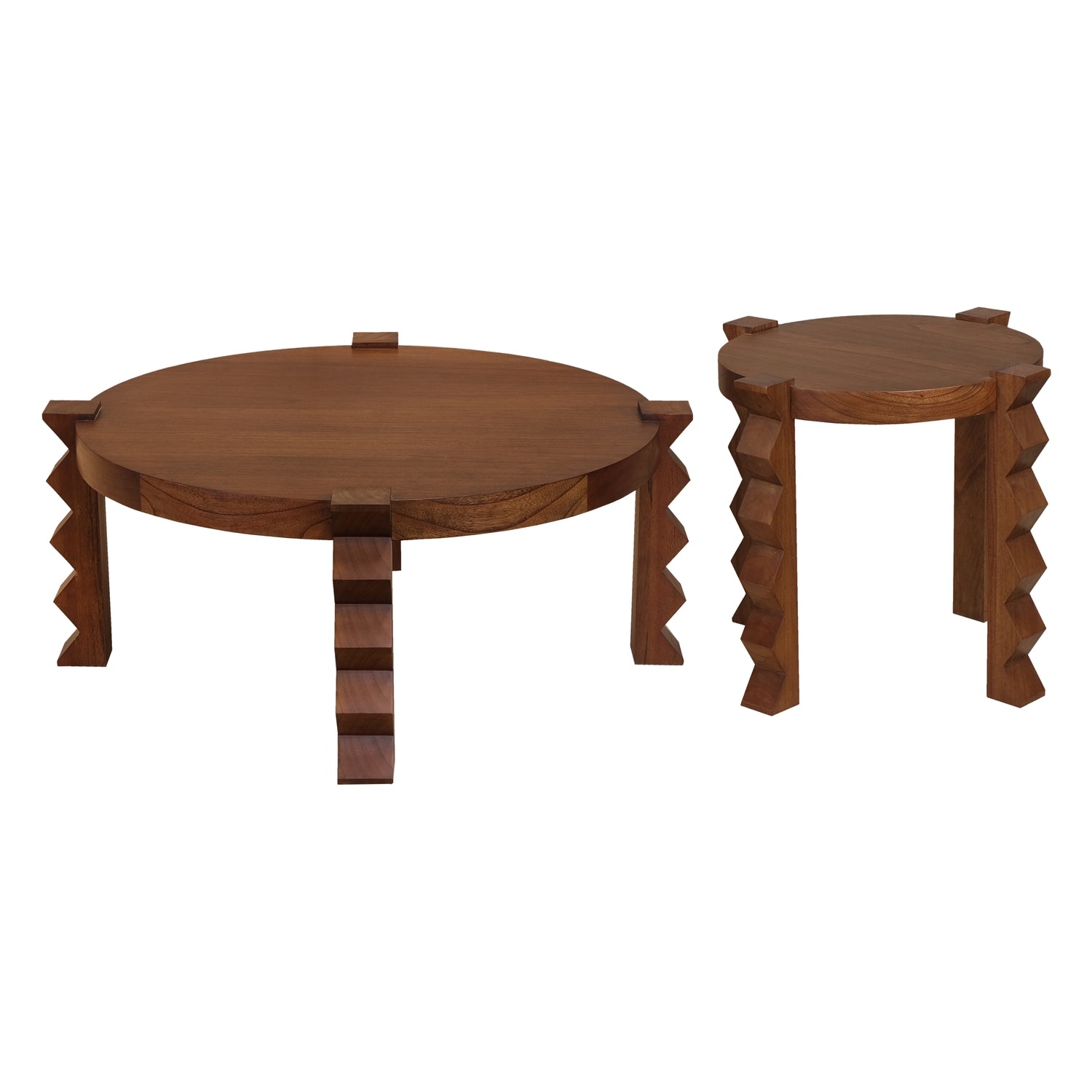 Table d'appoint sculpturale en bois avec pieds sculptés géométriques pour salon