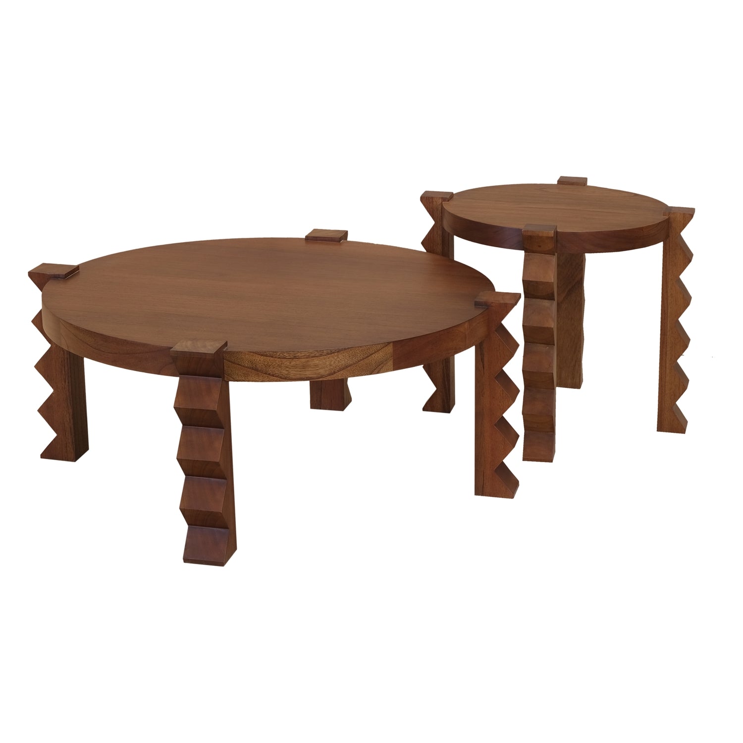 Table d'appoint sculpturale en bois avec pieds sculptés géométriques pour salon