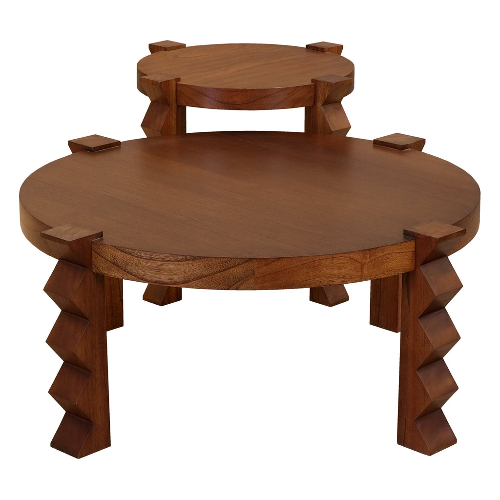 Table d'appoint sculpturale en bois avec pieds sculptés géométriques pour salon