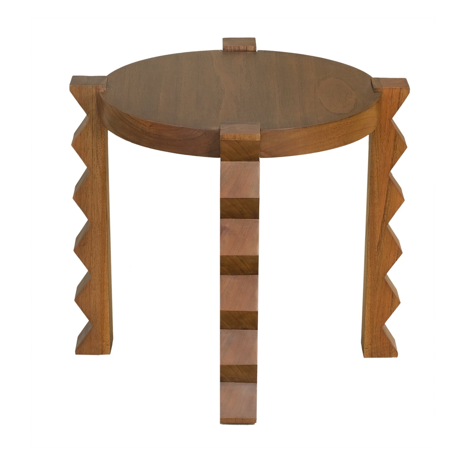 Table d'appoint sculpturale en bois avec pieds sculptés géométriques pour salon