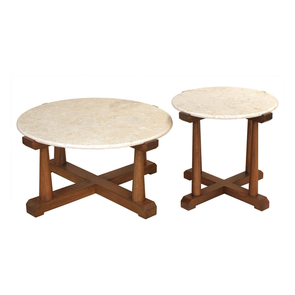 Table d'appoint contemporaine en marbre et bois avec plateau rond en marbre pour salon