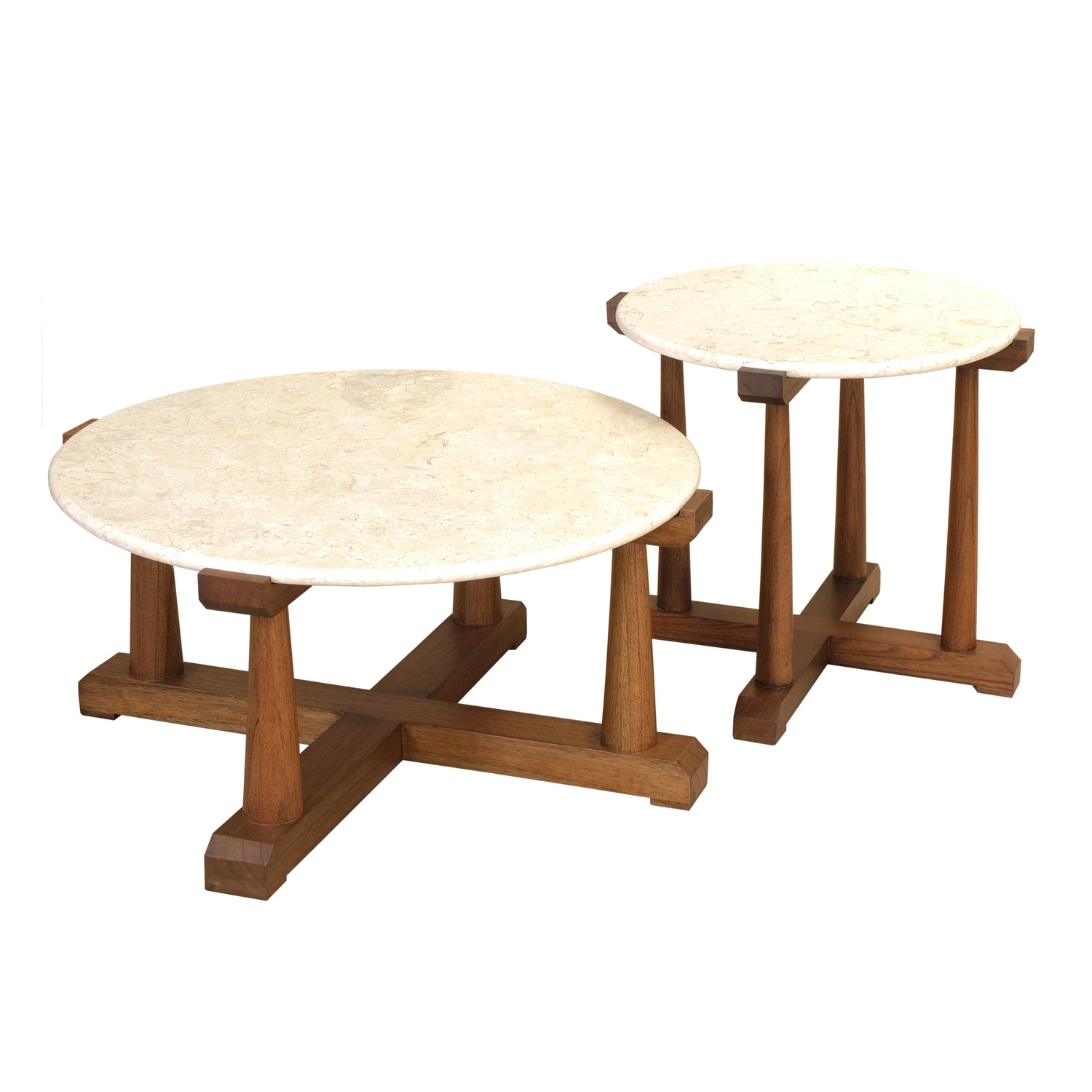 Table d'appoint contemporaine en marbre et bois avec plateau rond en marbre pour salon