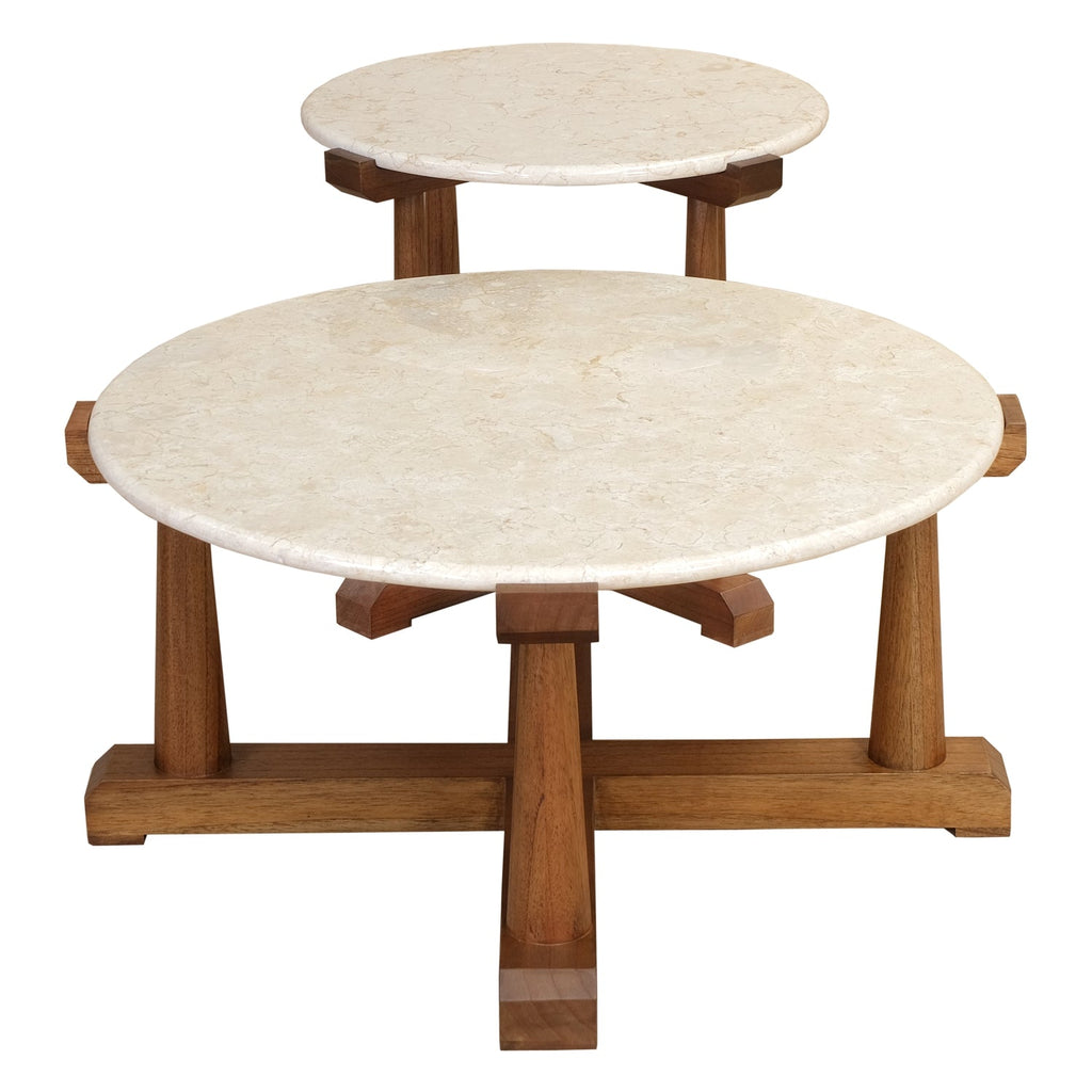 Table d'appoint contemporaine en marbre et bois avec plateau rond en marbre pour salon