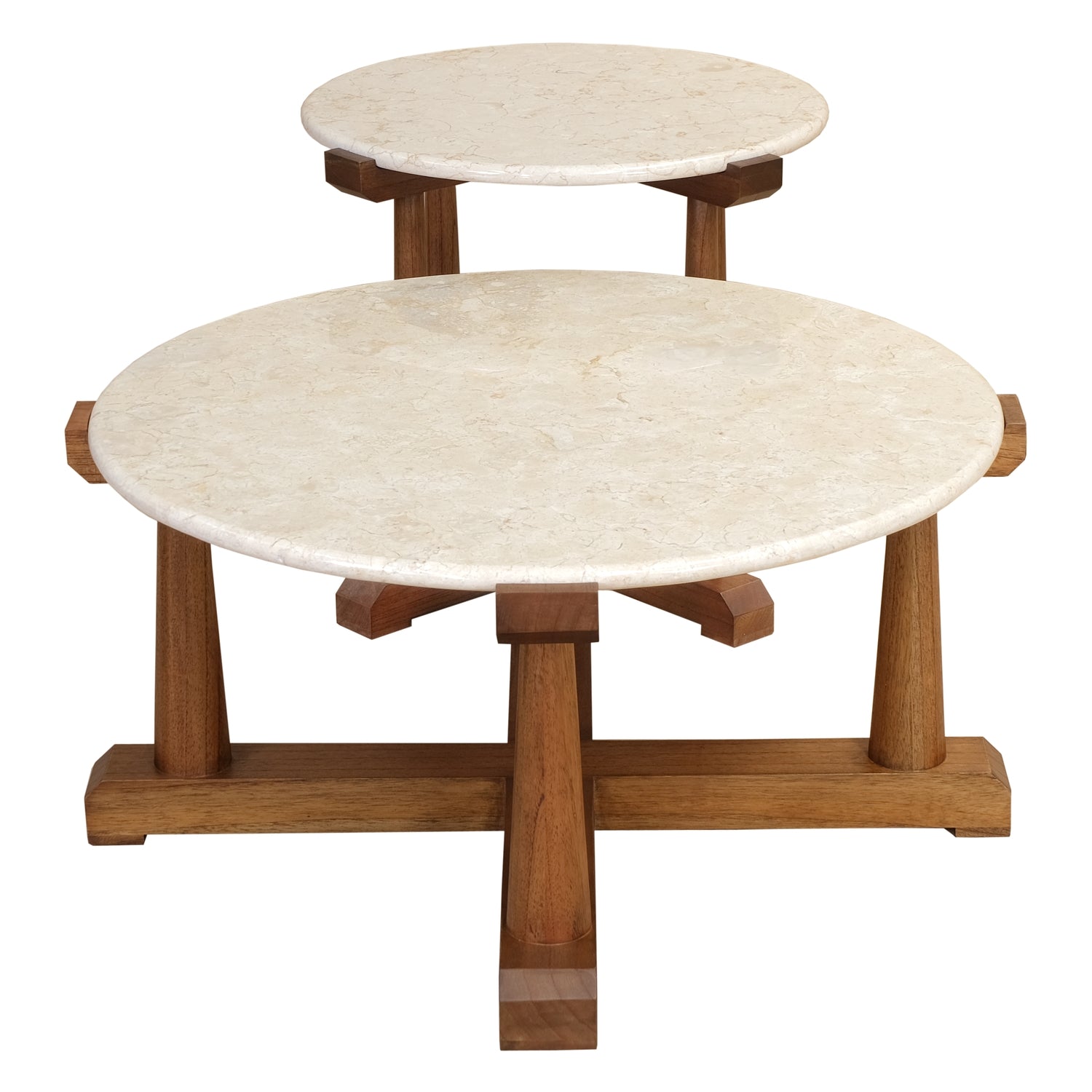 Table d'appoint contemporaine en marbre et bois avec plateau rond en marbre pour salon