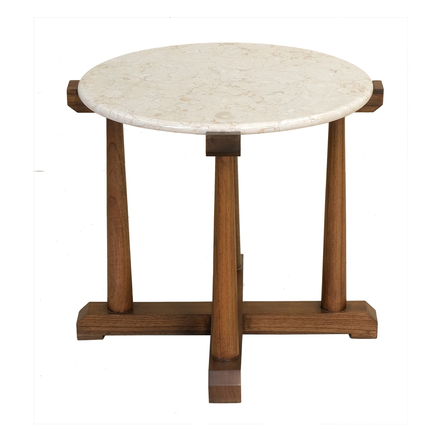 Table d'appoint contemporaine en marbre et bois avec plateau rond en marbre pour salon