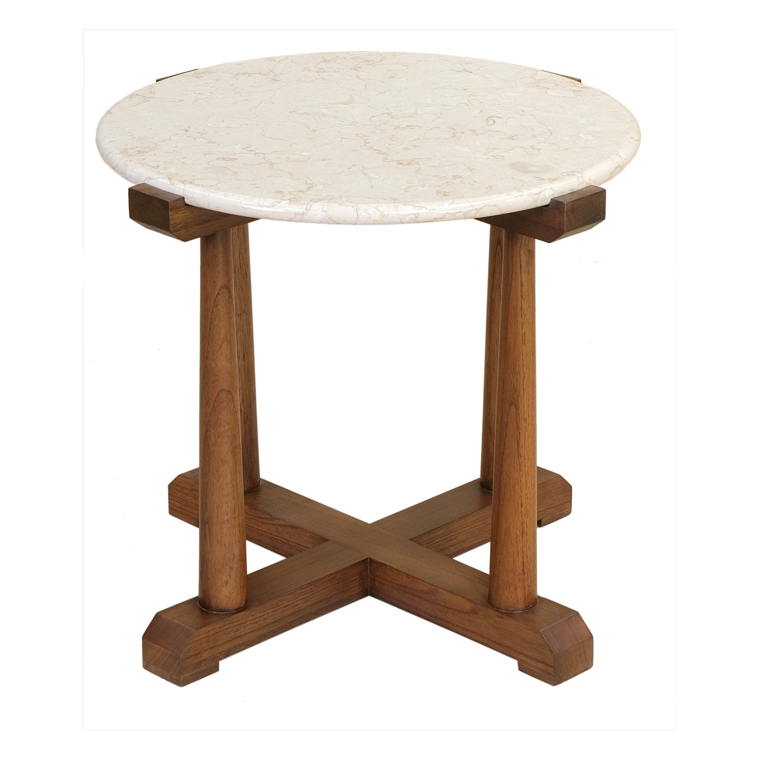 Table d'appoint contemporaine en marbre et bois avec plateau rond en marbre pour salon