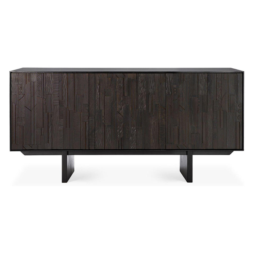 Buffet en teck superposé contemporain à 3 portes avec motif orgue de Barbarie pour salle à manger