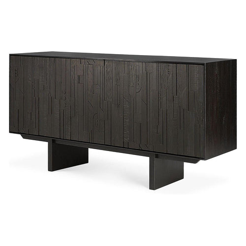 Buffet en teck superposé contemporain à 3 portes avec motif orgue de Barbarie pour salle à manger