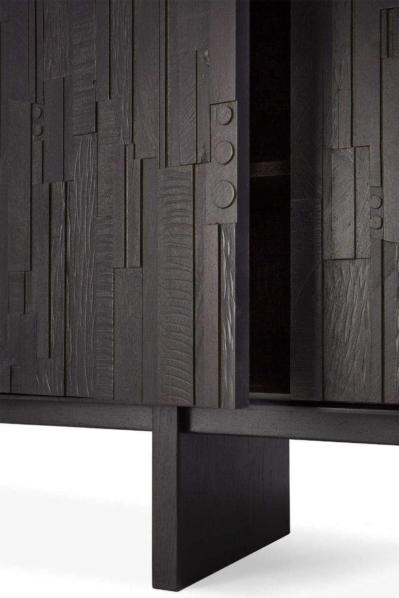 Buffet en teck superposé contemporain à 3 portes avec motif orgue de Barbarie pour salle à manger