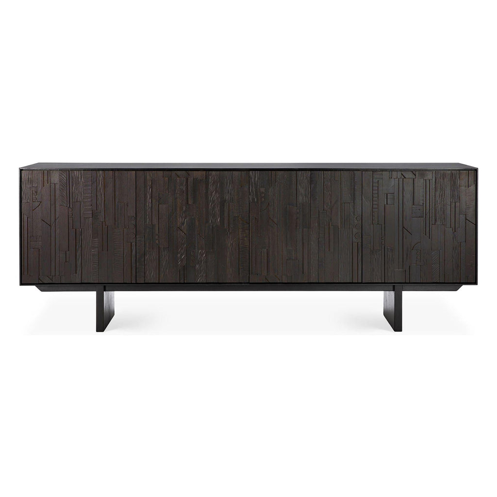 Buffet en teck contemporain à couches avec 4 portes et motif de rythme d'orgue pour la salle à manger