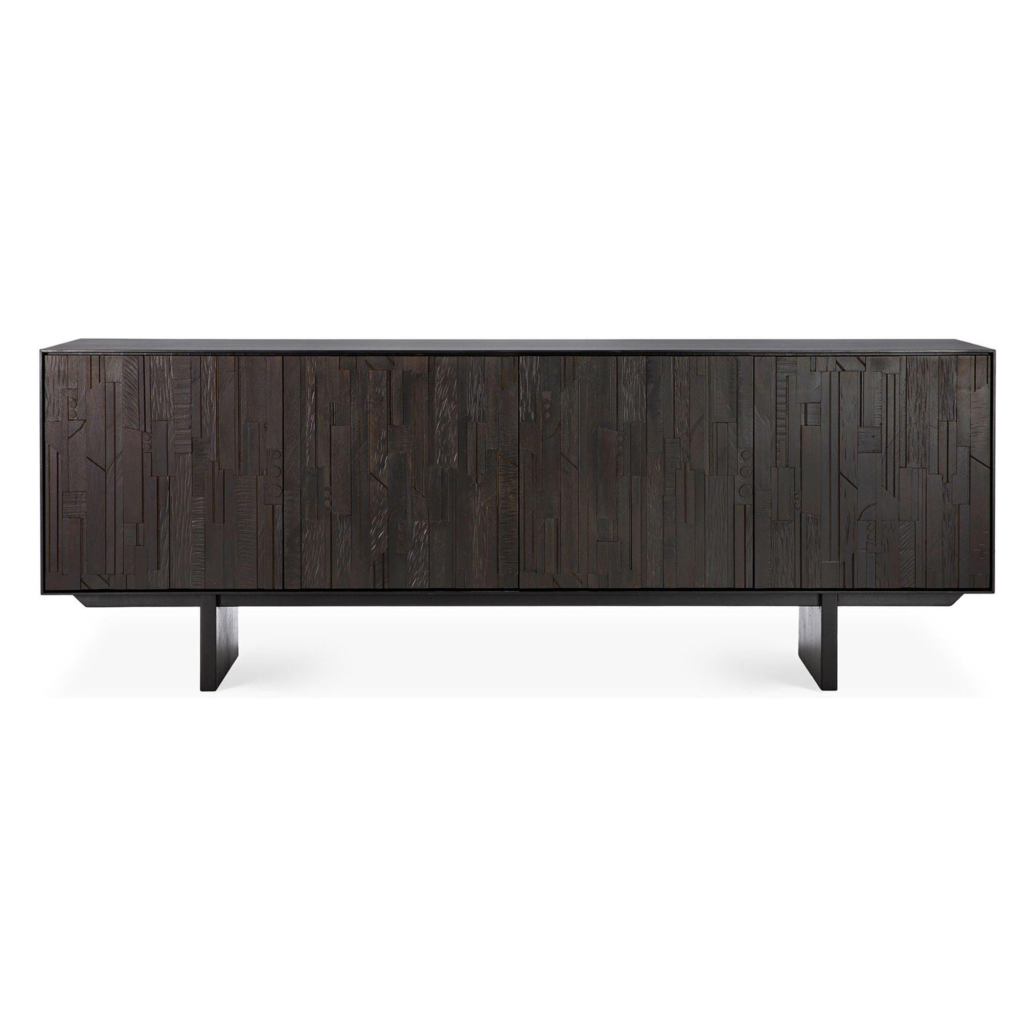 Buffet en teck contemporain à couches avec 4 portes et motif de rythme d'orgue pour la salle à manger