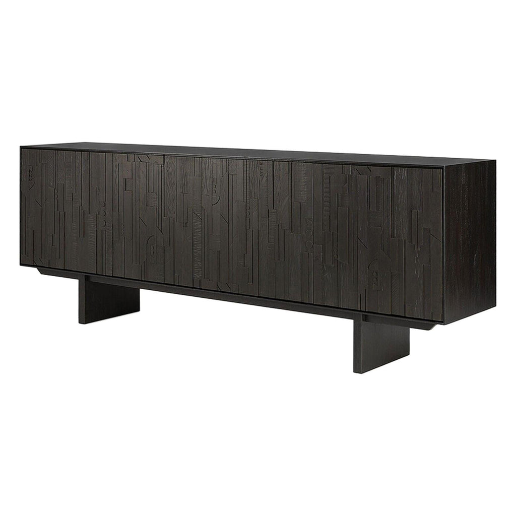 Buffet en teck contemporain à couches avec 4 portes et motif de rythme d'orgue pour la salle à manger