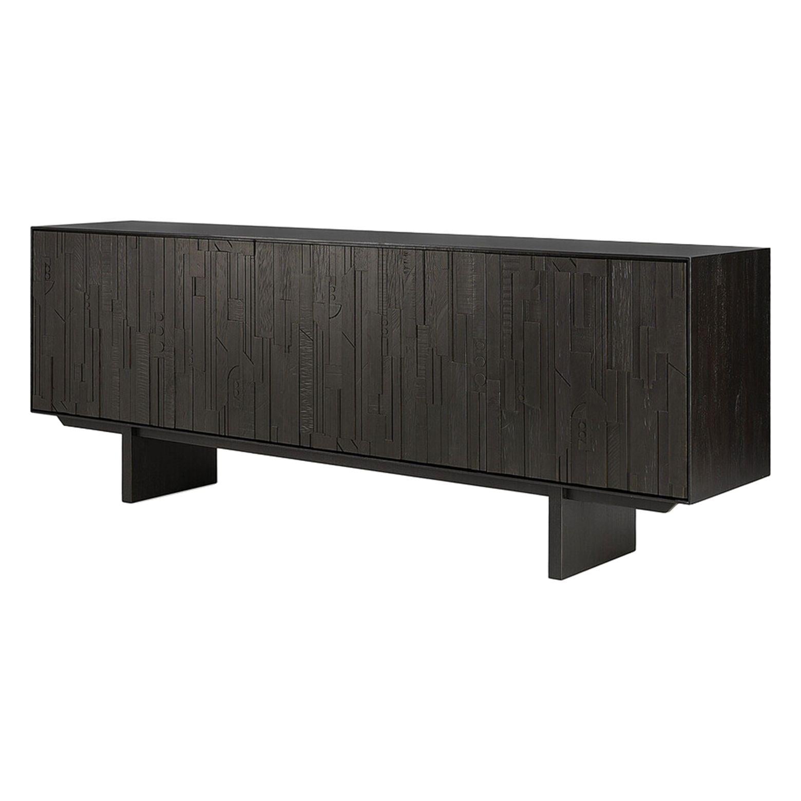 Buffet en teck contemporain à couches avec 4 portes et motif de rythme d'orgue pour la salle à manger