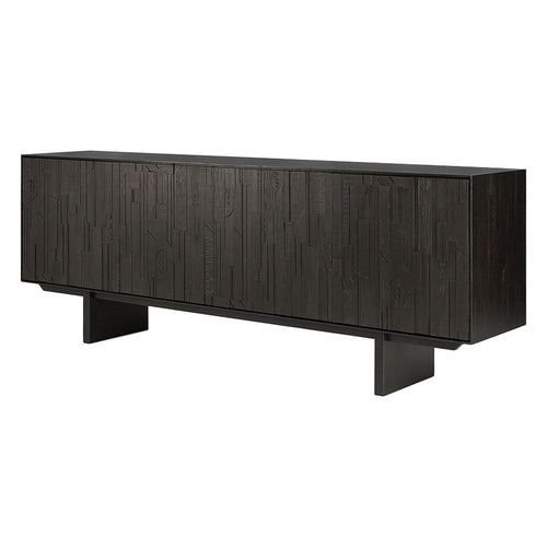 Buffet en teck contemporain à couches avec 4 portes et motif de rythme d'orgue pour la salle à manger