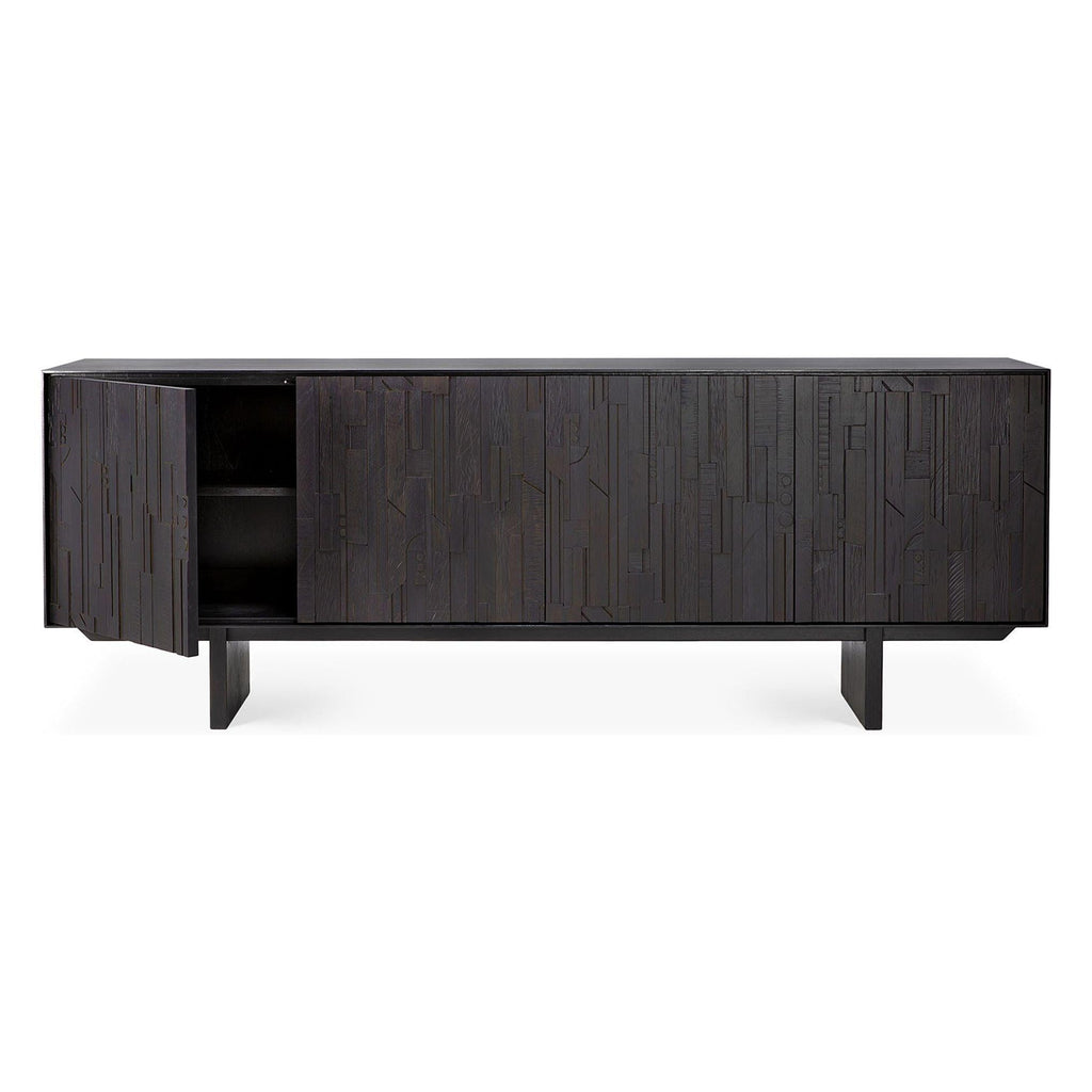 Buffet en teck contemporain à couches avec 4 portes et motif de rythme d'orgue pour la salle à manger