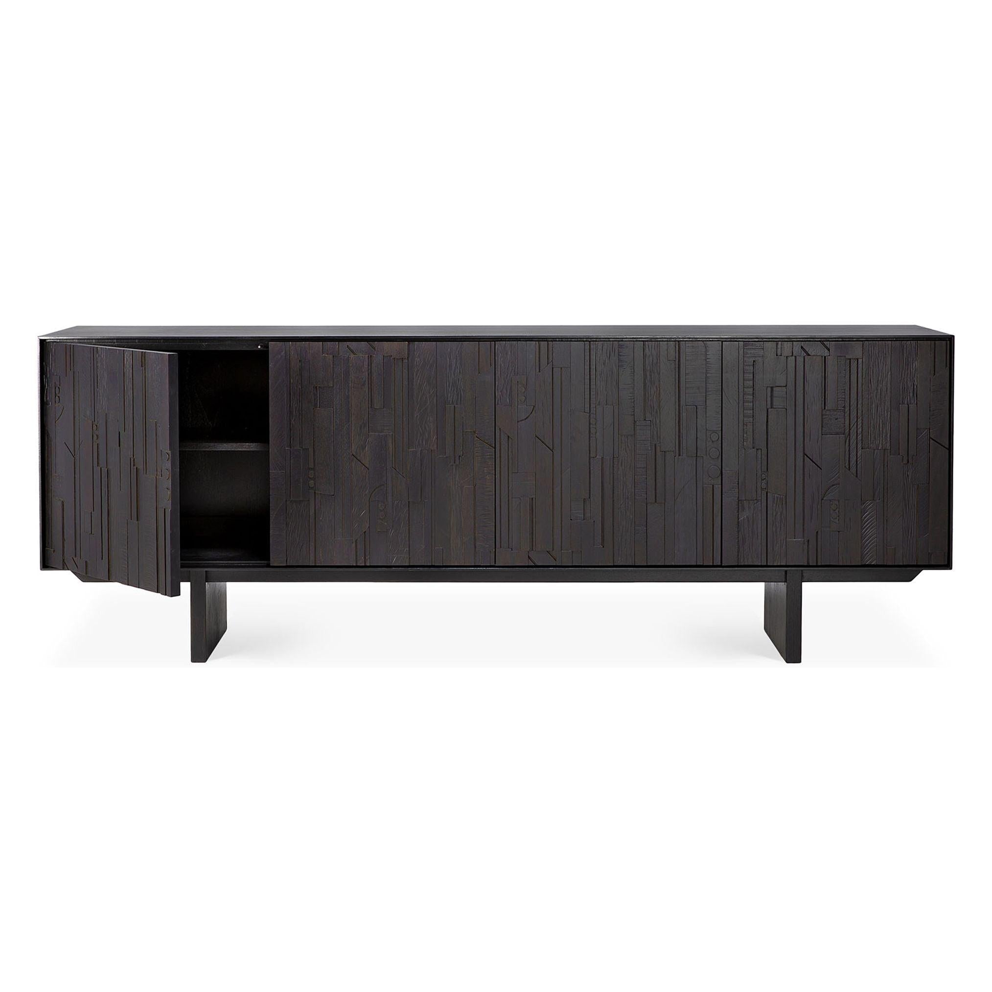 Buffet en teck contemporain à couches avec 4 portes et motif de rythme d'orgue pour la salle à manger