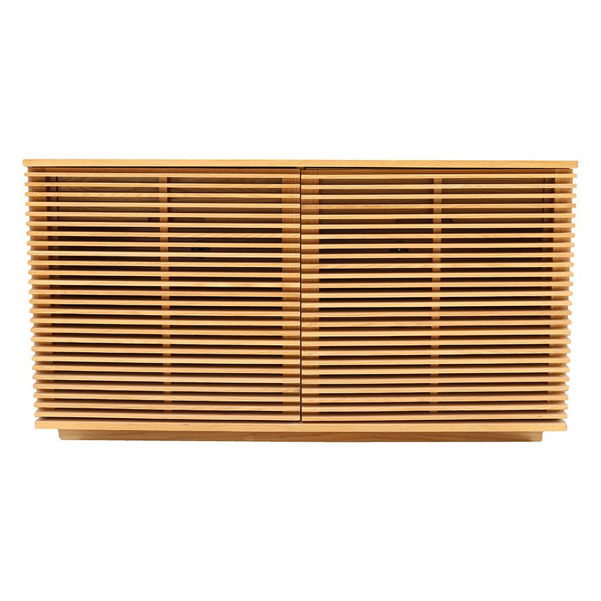 Buffet à lattes en bois d'inspiration naturelle avec 2 portes et étagères réglables pour le salon