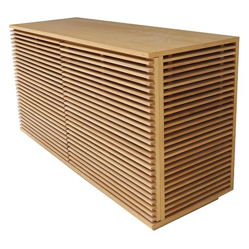 Buffet à lattes en bois d'inspiration naturelle avec 2 portes et étagères réglables pour le salon