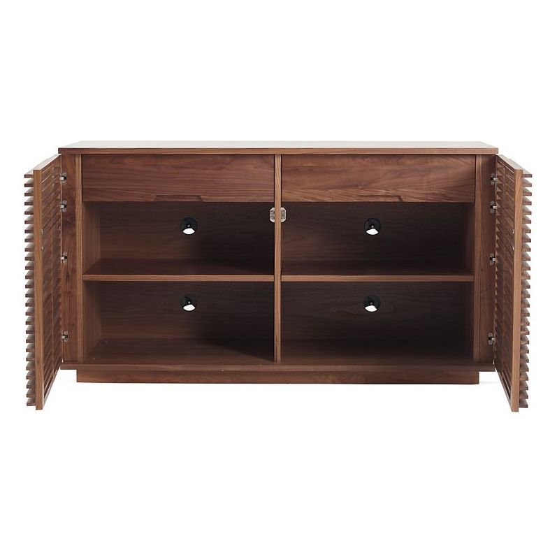 Buffet à lattes en bois d'inspiration naturelle avec 2 portes et étagères réglables pour le salon